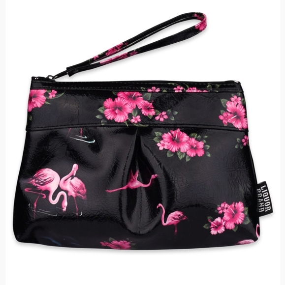 Liquor Brand Flamingos Black Pouch Cosmetics Bag - Picture 1 of 4